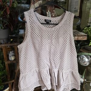 a.n.a Women's Light Tan Eyelet Sleeveless Blouse